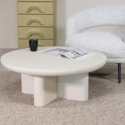 Salontafels-Giga Meubel Salontafel Rond 90cm - Beige Betonlook - Miso