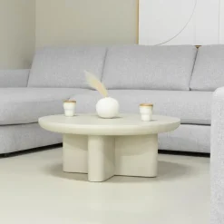 Salontafels-Giga Meubel Salontafel Rond 90cm - Beige Betonlook - Miso