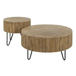 Salontafels-Giga Living Salontafel Rond 80cm - Naturel Mangohout - Set Van 2 - Wave