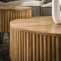 Salontafels-Giga Living Salontafel Rond 80cm - Naturel Mangohout - Set Van 2 - Wave