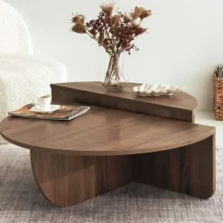 Salontafels-Arabic House Salontafel Rond 90cm - Walnoot Bruin Melamine - Podium