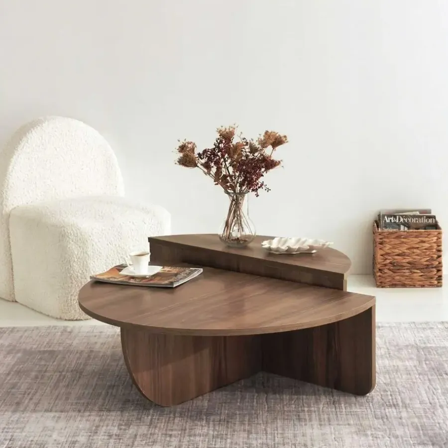Salontafels-Arabic House Salontafel Rond 90cm - Walnoot Bruin Melamine - Podium