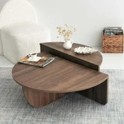 Salontafels-Arabic House Salontafel Rond 90cm - Walnoot Bruin Melamine - Podium