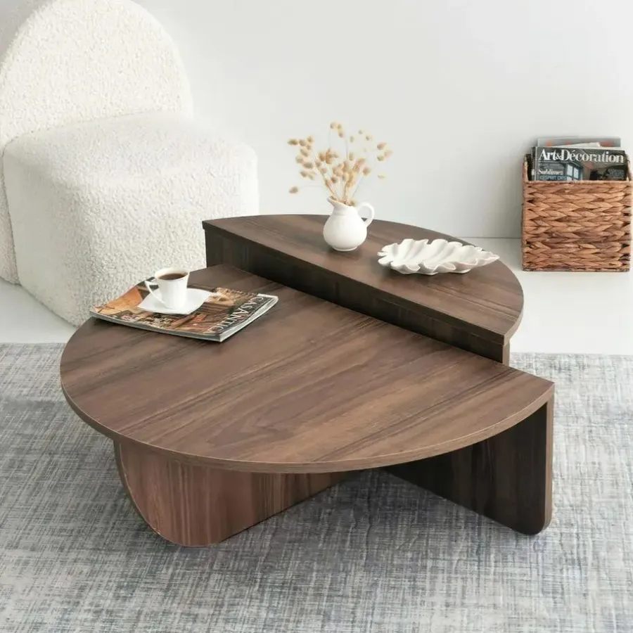 Salontafels-Arabic House Salontafel Rond 90cm - Walnoot Bruin Melamine - Podium