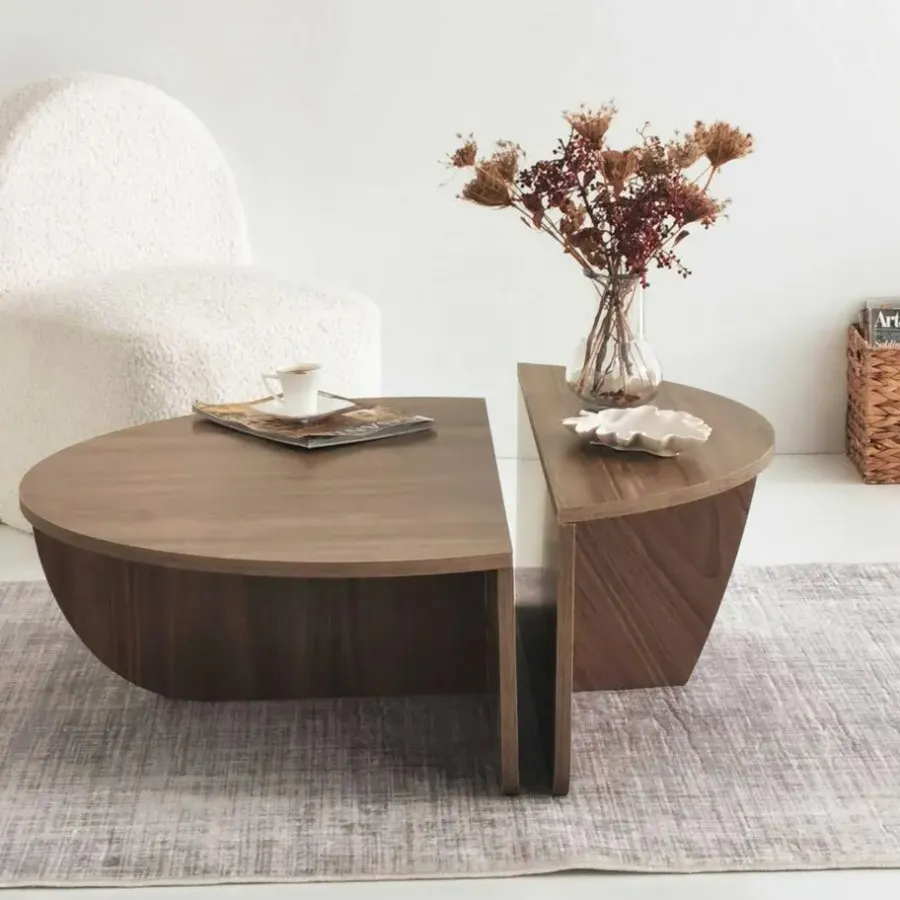 Salontafels-Arabic House Salontafel Rond 90cm - Walnoot Bruin Melamine - Podium