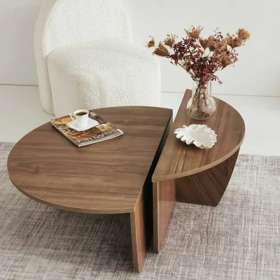 Salontafels-Arabic House Salontafel Rond 90cm - Walnoot Bruin Melamine - Podium