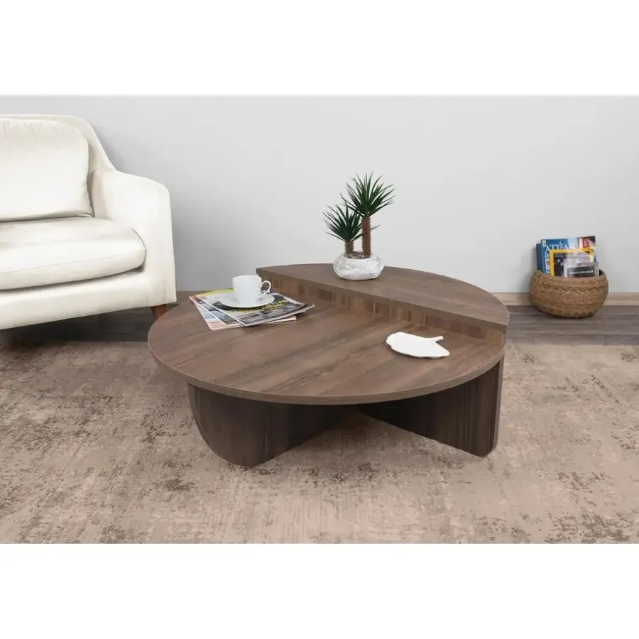 Salontafels-Arabic House Salontafel Rond 90cm - Walnoot Bruin Melamine - Podium