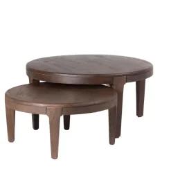Salontafels-Giga Meubel Salontafel Set van 2 - Acaciahout - Rond - Tafel Mio