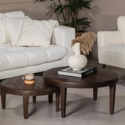 Salontafels-Giga Meubel Salontafel Set van 2 - Acaciahout - Rond - Tafel Mio