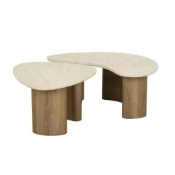 Giga Living Salontafel Set van 2 - Organisch Travertin - Beige/Hout - Organic