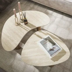 Giga Living Salontafel Set van 2 - Organisch Travertin - Beige/Hout - Organic