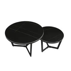 Dimehouse Salontafel set van 2 Brady marmer zwart rond 68,50x69x43 cm Stoneware