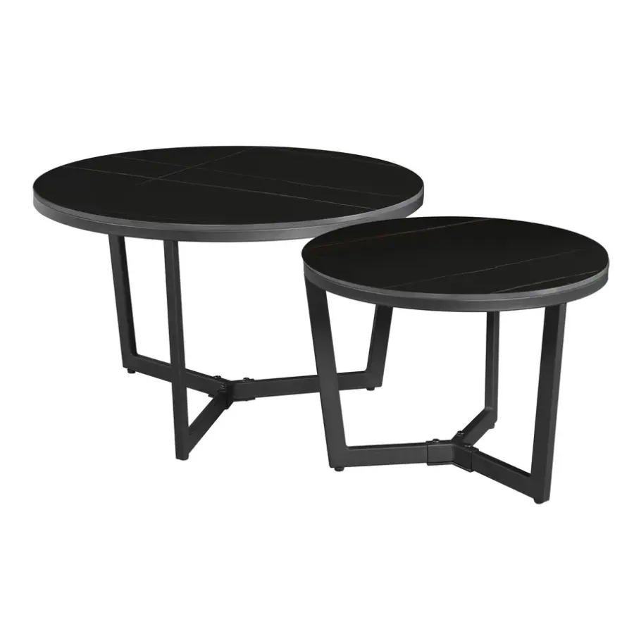 Dimehouse Salontafel set van 2 Brady marmer zwart rond 68,50x69x43 cm Stoneware