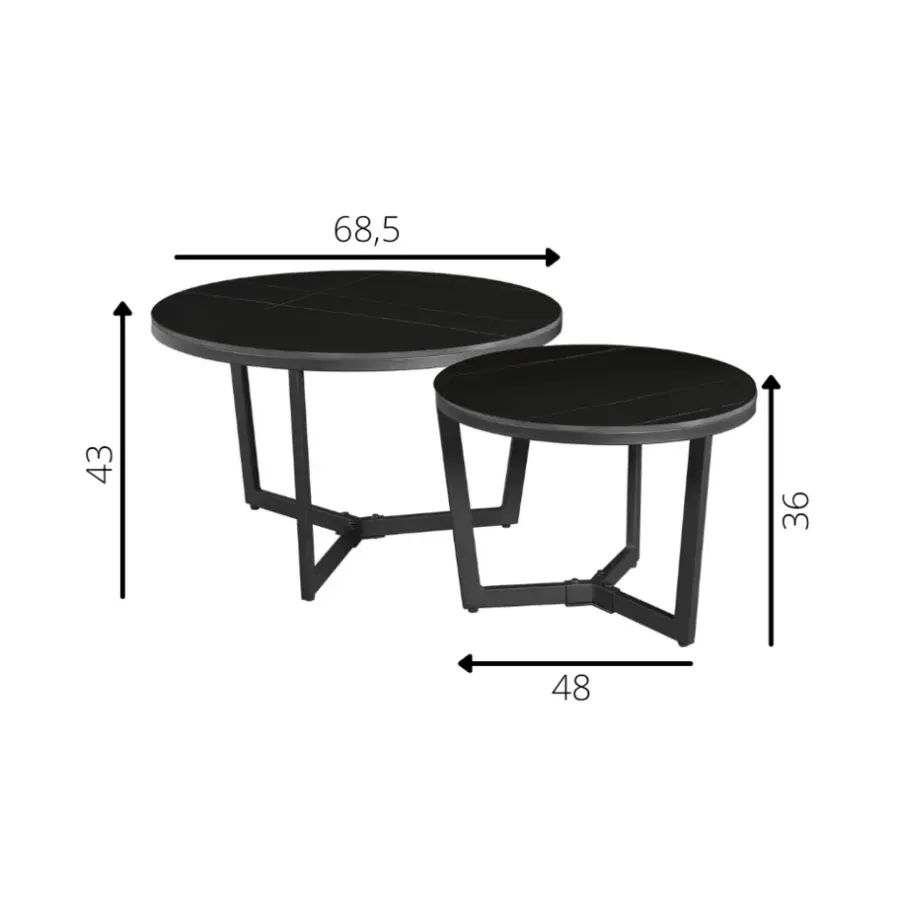 Dimehouse Salontafel set van 2 Brady marmer zwart rond 68,50x69x43 cm Stoneware