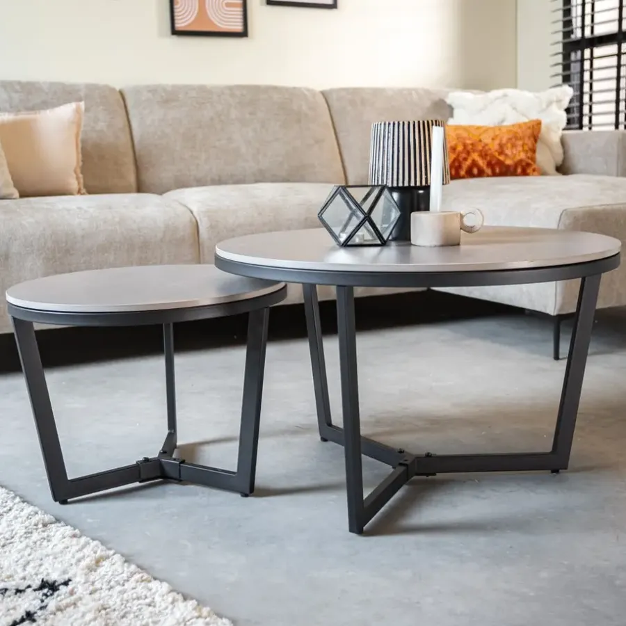 Dimehouse Salontafel set van 2 Brady marmer zwart rond 68,50x69x43 cm Stoneware