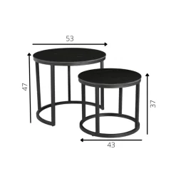 Dimehouse Salontafel set van 2 Paige marmer zwart rond - 53x53x47 cm - Stoneware - Zwart