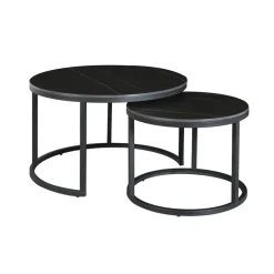 Salontafels-Dimehouse Salontafel set van 2 Trevor marmer zwart rond - 68x68x43 cm - Stoneware - Zwart