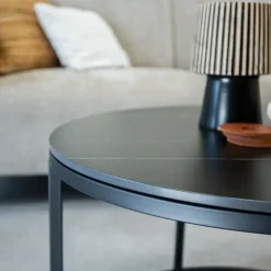 Salontafels-Dimehouse Salontafel set van 2 Trevor marmer zwart rond - 68x68x43 cm - Stoneware - Zwart