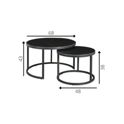 Salontafels-Dimehouse Salontafel set van 2 Trevor marmer zwart rond - 68x68x43 cm - Stoneware - Zwart