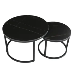 Salontafels-Dimehouse Salontafel set van 2 Trevor marmer zwart rond - 68x68x43 cm - Stoneware - Zwart
