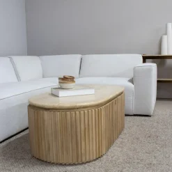 Salontafels-Giga Meubel Salontafel Travertin - Naturel Mangohout - 120x60x40cm - Sven