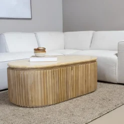 Salontafels-Giga Meubel Salontafel Travertin - Naturel Mangohout - 120x60x40cm - Sven