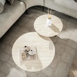 Salontafels-Giga Living Salontafel Walnoot/Travertin - 76x76x30cm - Set Van 2