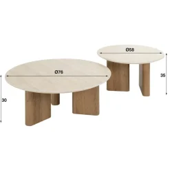 Salontafels-Giga Living Salontafel Walnoot/Travertin - 76x76x30cm - Set Van 2
