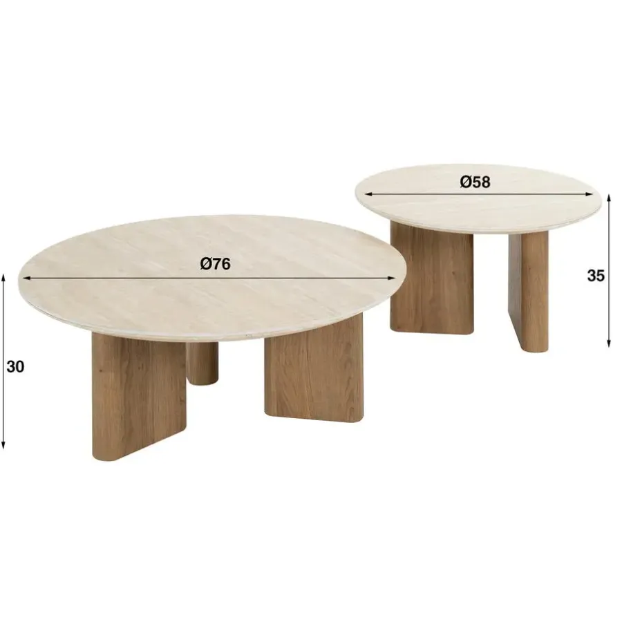 Salontafels-Giga Living Salontafel Walnoot/Travertin - 76x76x30cm - Set Van 2