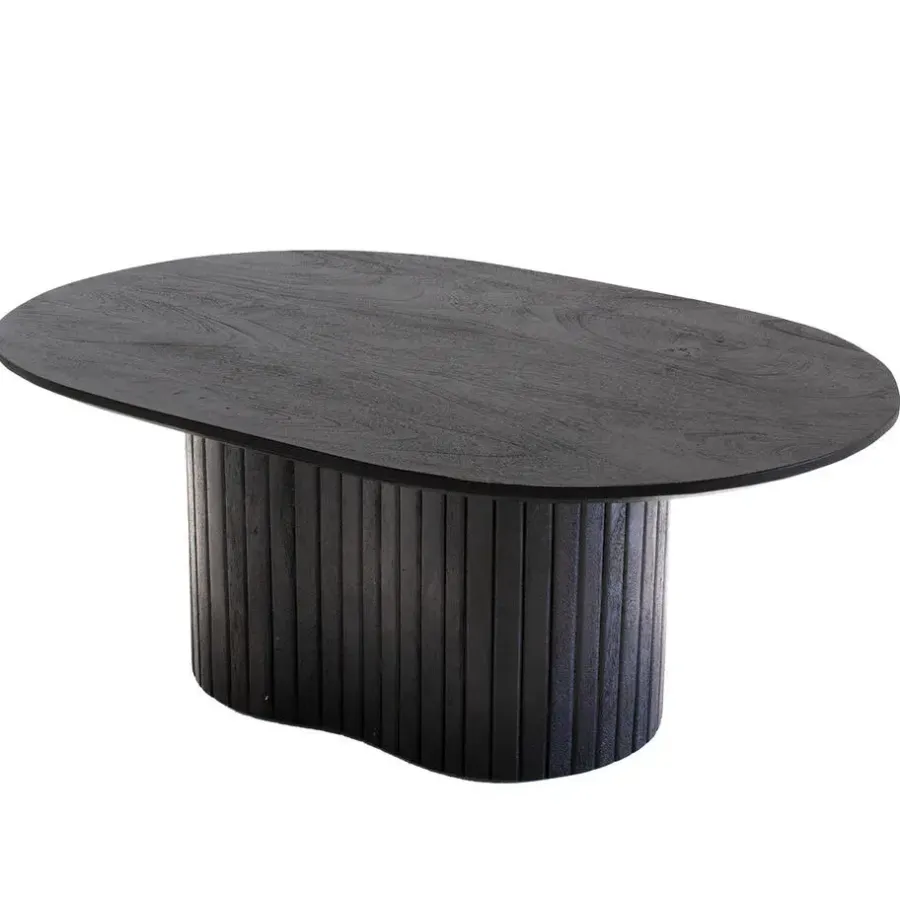 Giga Meubel Salontafel Zwart Mangohout - Ovaal - 90x60x35cm - Ava