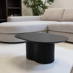 Giga Meubel Salontafel Zwart Mangohout - Ovaal - 90x60x35cm - Ava