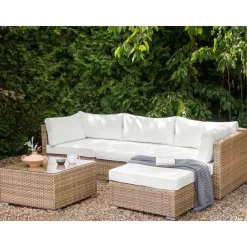 Loungesets-Beliani SANO II - Loungeset - Natuurlijk/Wit - Linkszijdig - Kunstrotan