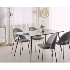 Rechthoekige Eettafels-Beliani SANTIAGO - Eettafel - Grijs - 80 x 160 cm - Vezelplaat