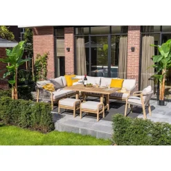 Garden Impressions Santos lounge-diningset - 5-dlg.-links -acaciahout met white wash-sand