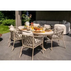 Tuinstoelen-Van der Garde Tuinmeubelen - Premium Sara dining tuinstoel - Rope/Latte - Zandkleur
