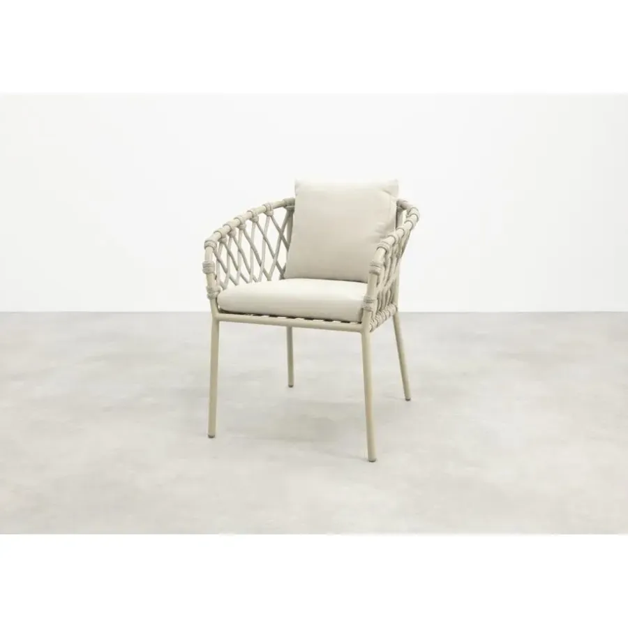 Tuinstoelen-Van der Garde Tuinmeubelen - Premium Sara dining tuinstoel - Rope/Latte - Zandkleur