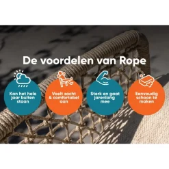 Tuinstoelen-Van der Garde Tuinmeubelen - Premium Sara dining tuinstoel - Rope/Latte - Zandkleur