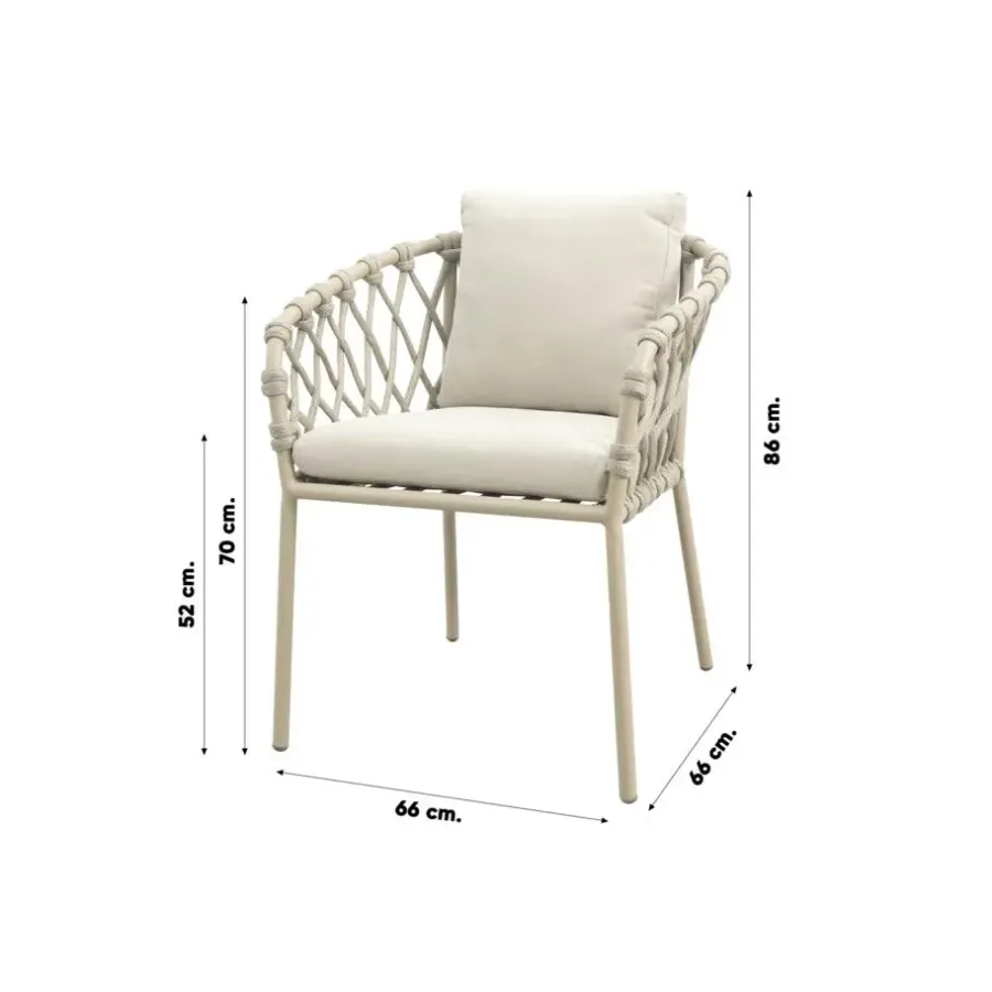 Tuinstoelen-Van der Garde Tuinmeubelen - Premium Sara dining tuinstoel - Rope/Latte - Zandkleur