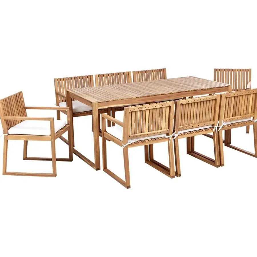Tuinsets|Tuinsets-Beliani SASSARI II - Tuinset voor 8 - Lichthout/Wit - FSC acaciahout