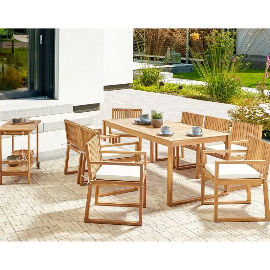 Tuinsets|Tuinsets-Beliani SASSARI II - Tuinset voor 8 - Lichthout/Wit - FSC acaciahout