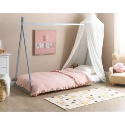 Kinderbedden-Beliani SAURAT - Kinderbed - Grijs - 90 x 200 cm - Dennenhout