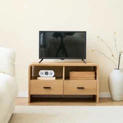 Nordlys Scandinavische TV-meubel van massief hout met 2 laden