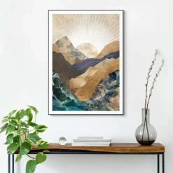 Schilderijen-Reinders Schilderij Abstracte zonsopkomst - 70 x 50cm - Blauw
