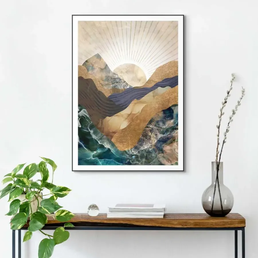 Schilderijen-Reinders Schilderij Abstracte zonsopkomst - 70 x 50cm - Blauw
