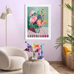 Schilderijen-Reinders Schilderij Bloemen op tafel - 70 x 50cm - Bont