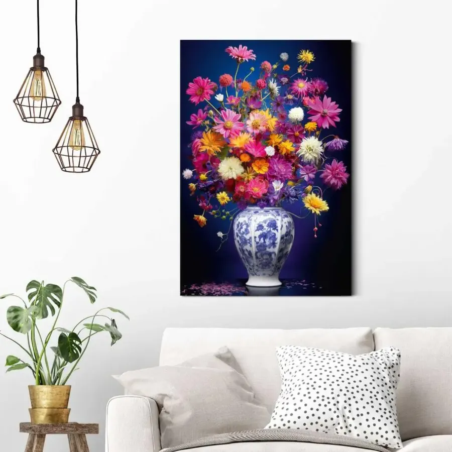 Schilderijen-Reinders Schilderij Delft Flowers - 90 x 60cm - Bont