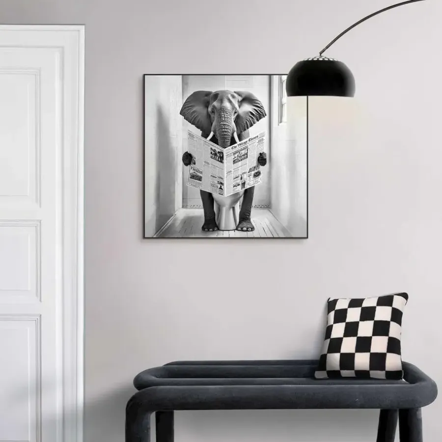 Posters-Reinders Schilderij Elephant Toilet - 50 x 50cm - Zwart-Wit