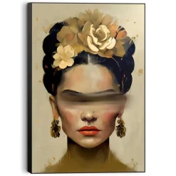 Reinders Schilderij Frida in oker - 90 x 60cm - Goudkleurig