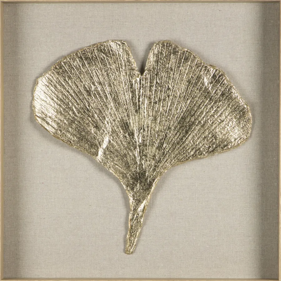 Leen Bakker Schilderij Ginko goudkleur MDF/glas - 50x50 cm