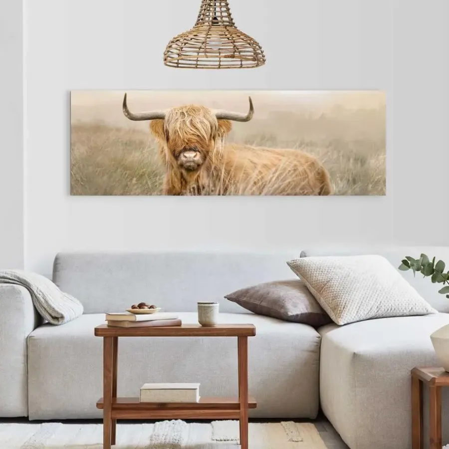 Schilderijen-Reinders Schilderij Hooglander - 52 x 156cm - Beige